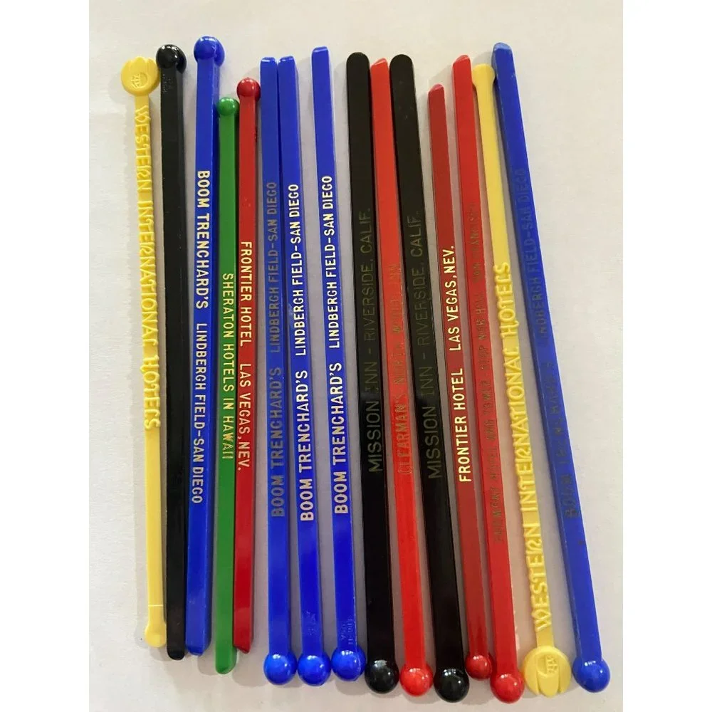 Vintage Various Hotel Swizzle Sticks Lot of 15‎ Assorted Colors